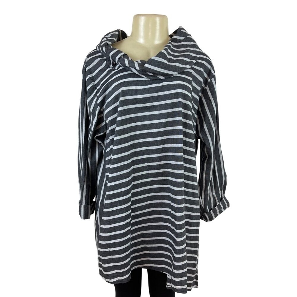 Tulip Womens Black & White Striped Long Sleeve Tunic Top Size L - New